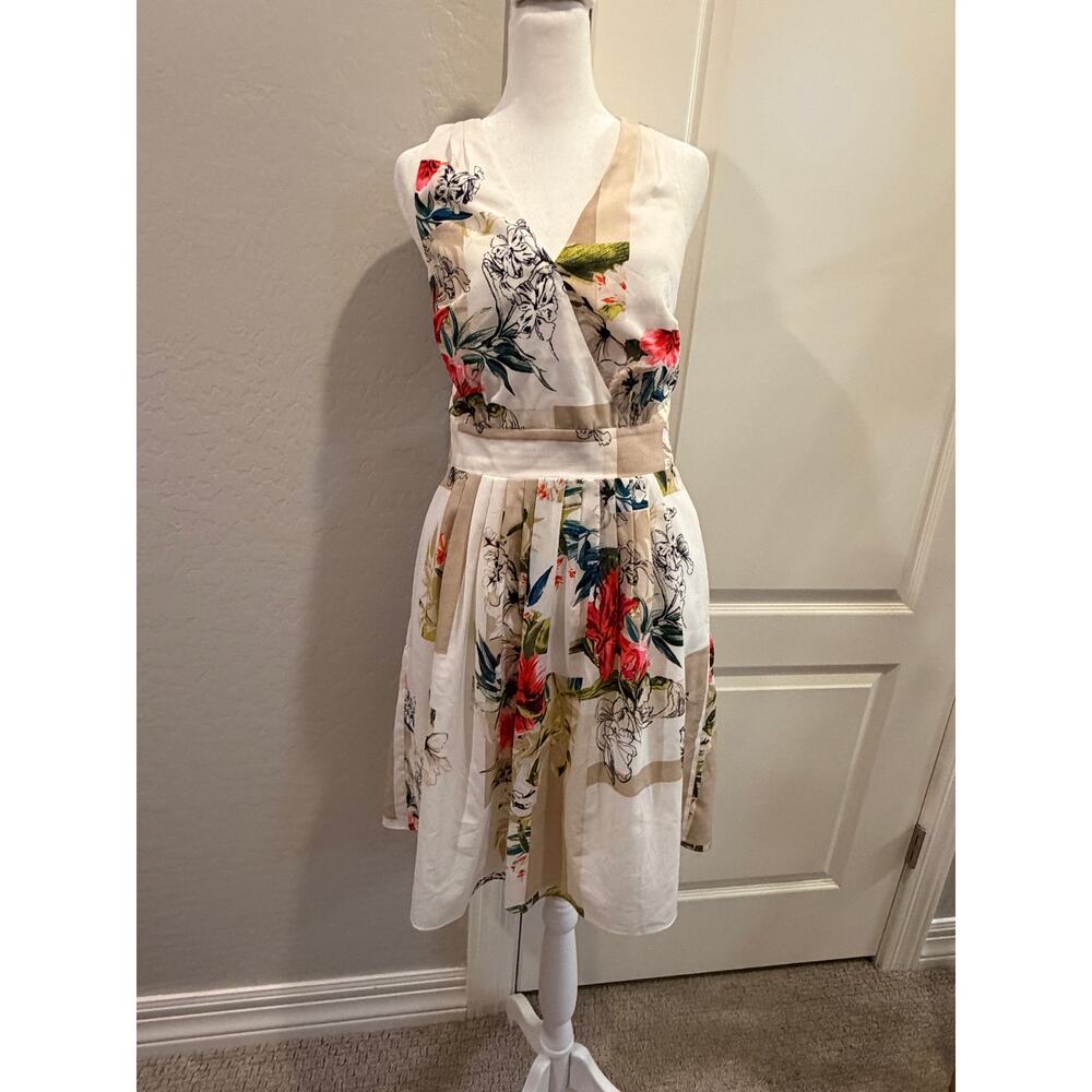 White House, Black market, white watercolor floral dress- sleeveless -size  8 - Picture 2 of 7